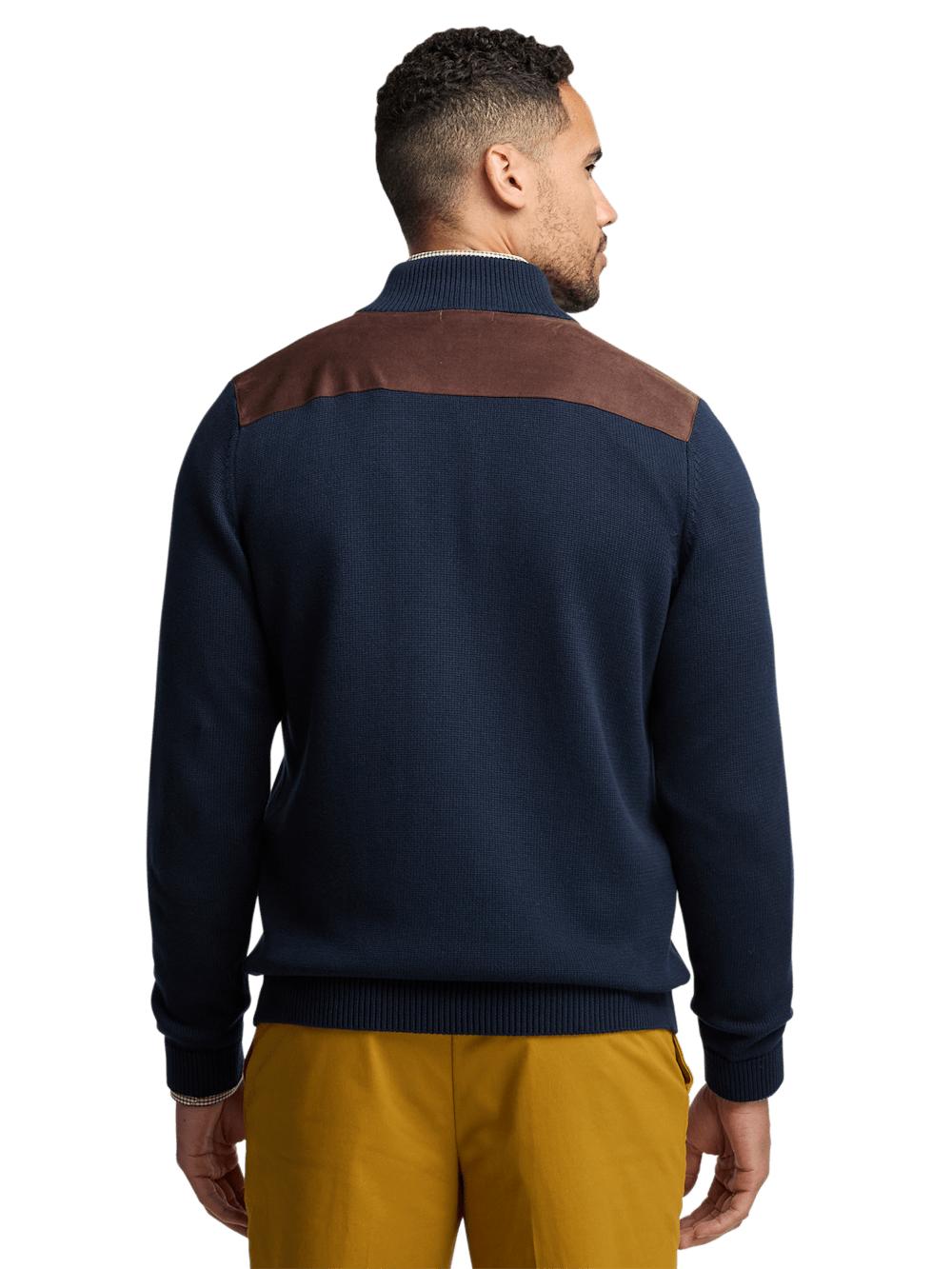 Cotton Full Zip Mock Neck Sweater - Navy Product Image
