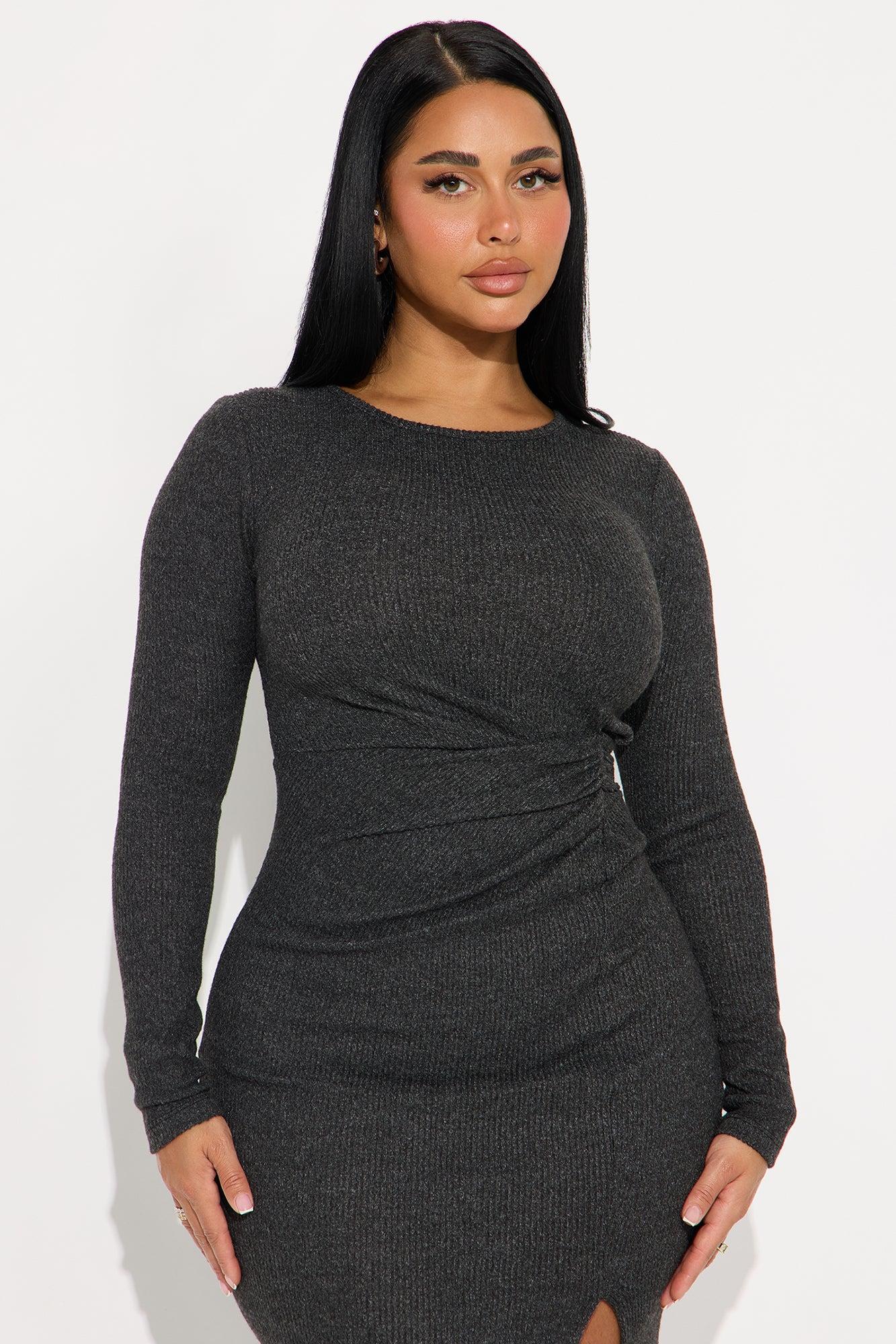 Nara Sweater Long Sleeve Midi Dress - Black Female Product Image