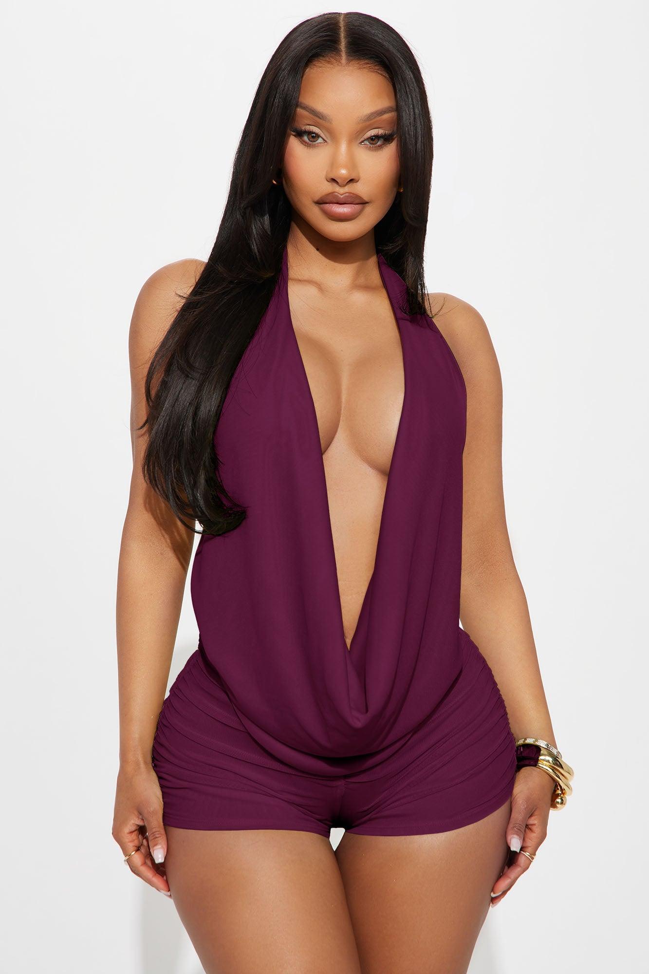Best Behavior Mesh Halter Romper - Wine Product Image