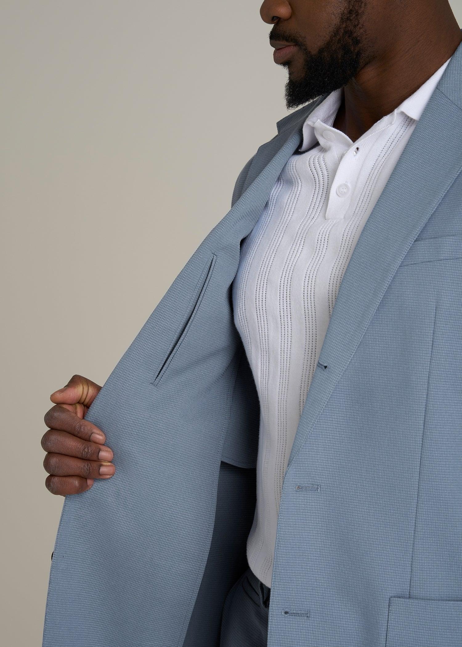 Textured Garment Washed Stretch Cotton Blazer for Tall Men in Chambray Male Product Image