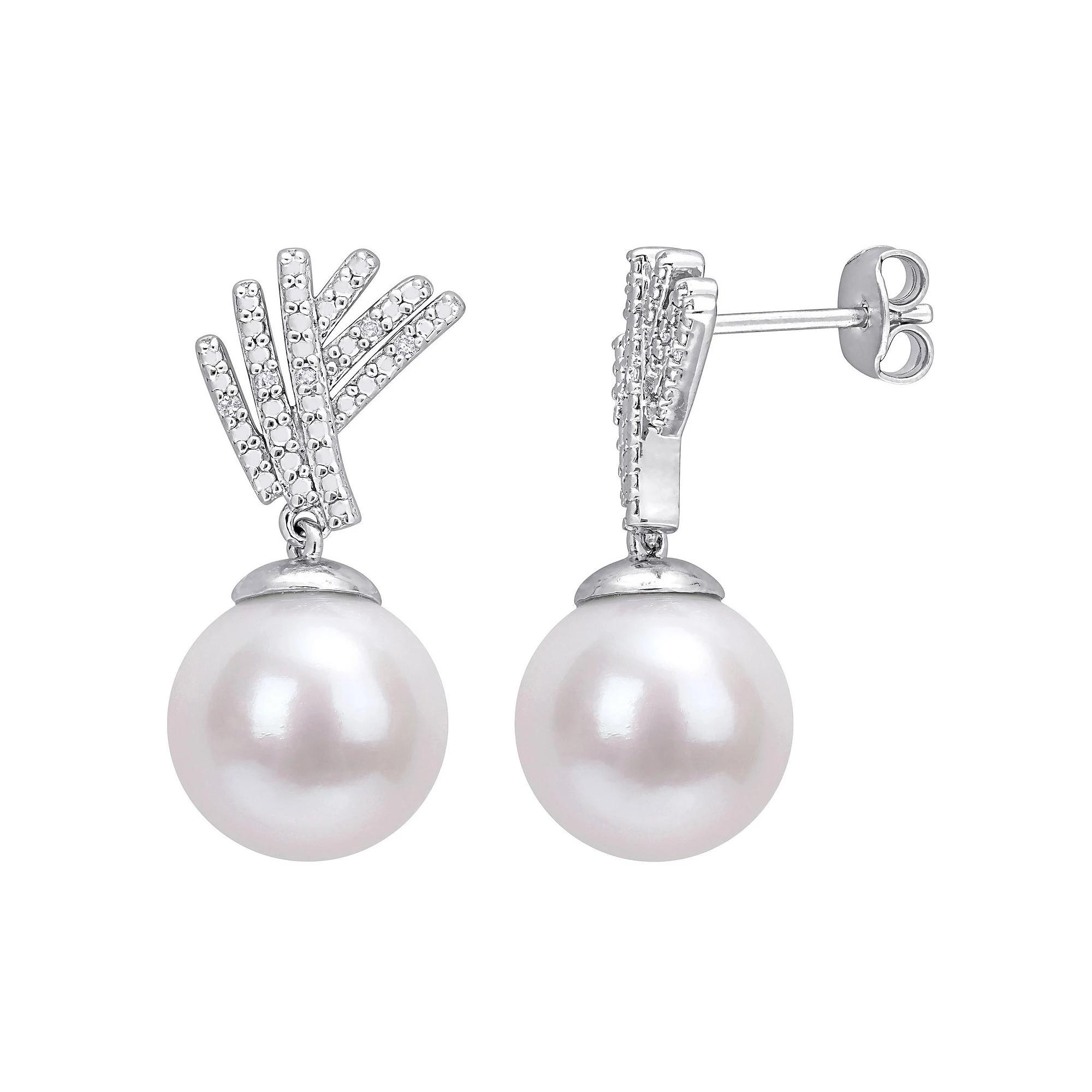 Stella Grace Sterling Silver Freshwater Cultured Pearl & Diamond Accent Drop Earrings, Women's Product Image