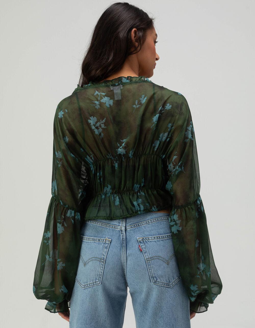 WEST OF MELROSE Printed Womens Blouse - GREEN COMBO Product Image