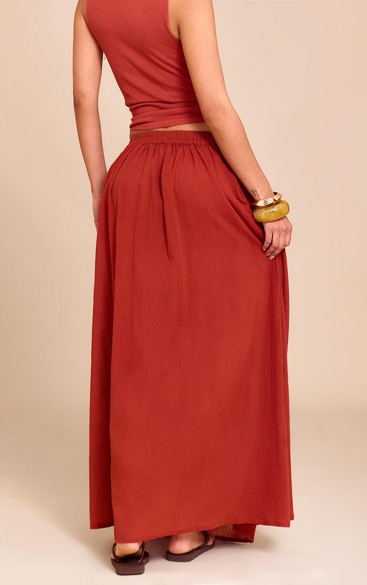 Rust Cotton Cheesecloth Elasticated Waist Maxi Skirt Product Image