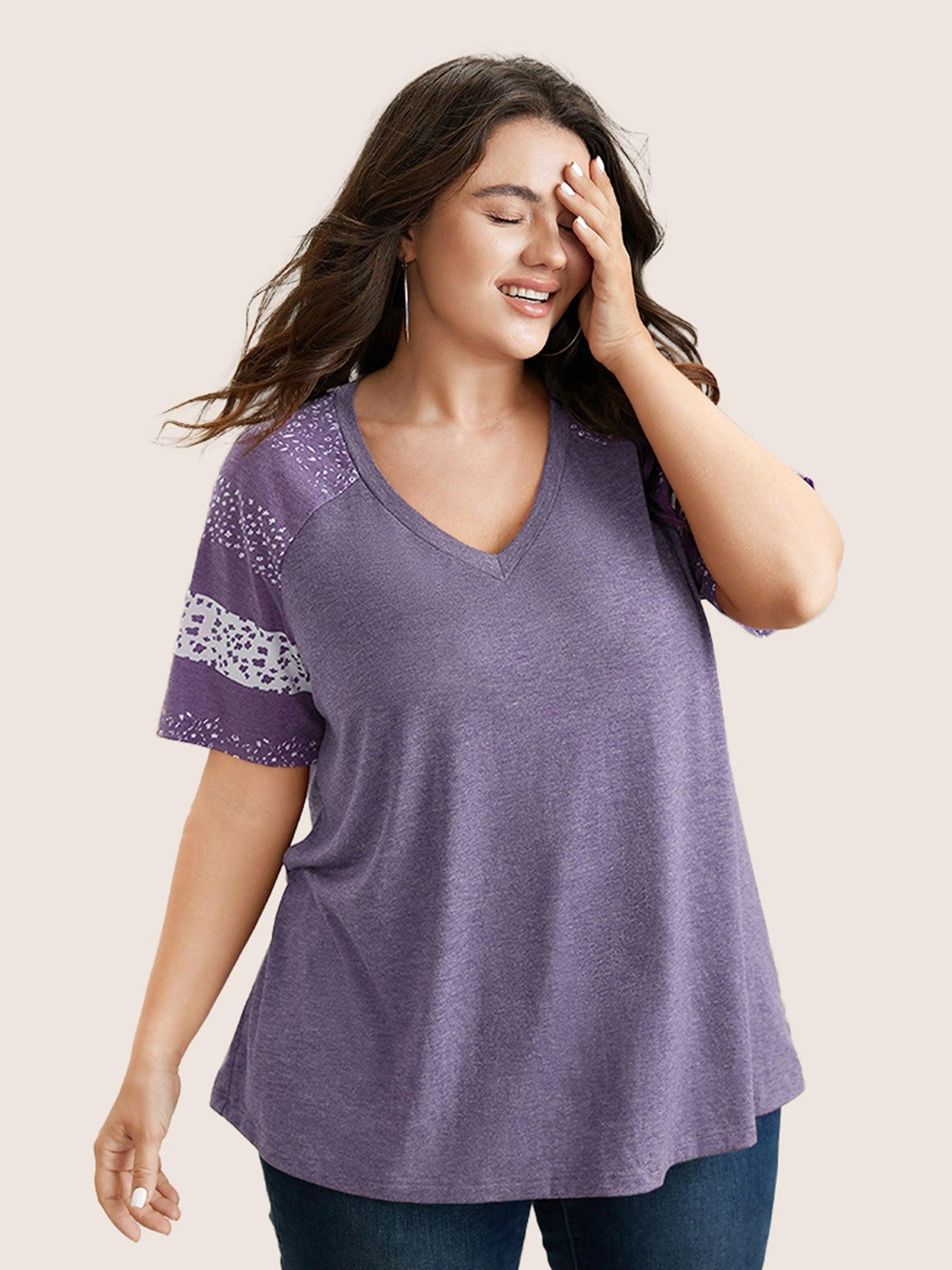 Ditsy Floral Colorblock Contrast Raglan Sleeve T-shirt Female Product Image