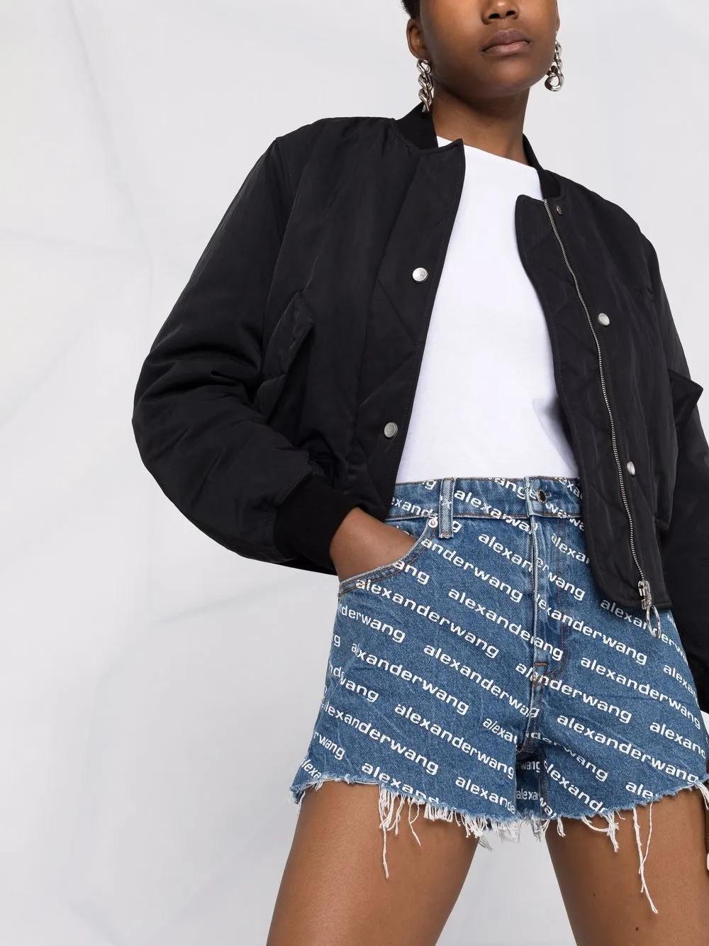 logo-print denim shorts Product Image