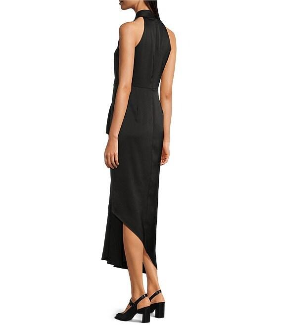 Alex Marie Hazel Surplice V-Neck Sleeveless Satin Asymmetrical Hem Midi Dress Product Image