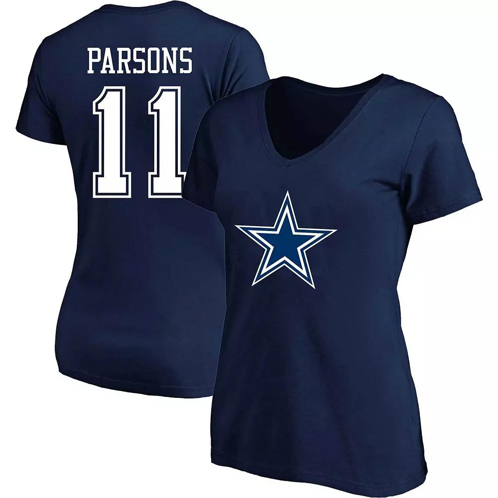 Women's Fanatics Branded Micah Parsons Navy Dallas Cowboys Plus Size Player Name & Number V-Neck T-Shirt, Size: 1XL, Blue Product Image