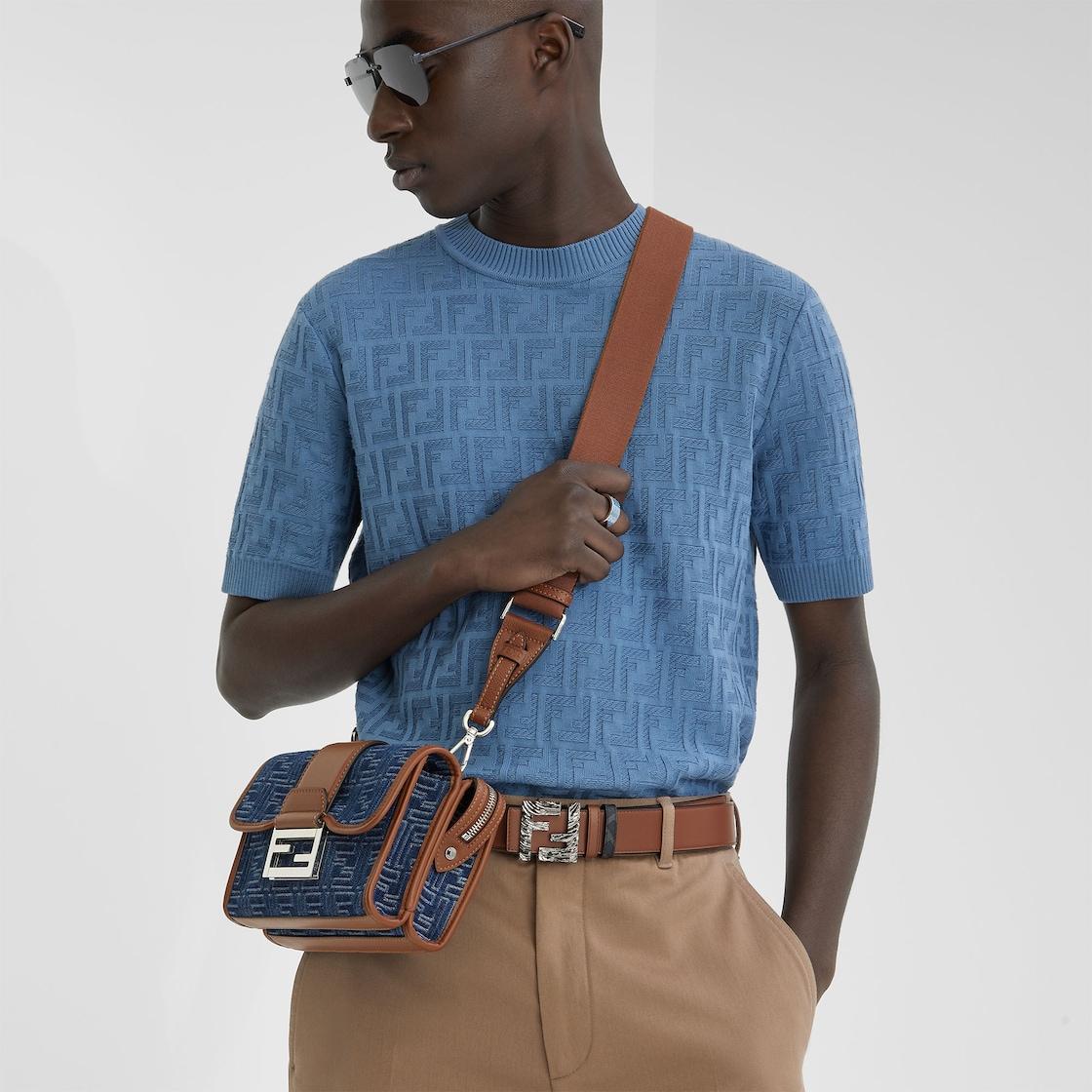 FF Squared BeltBrown leather and black FF Canvas reversible belt Product Image