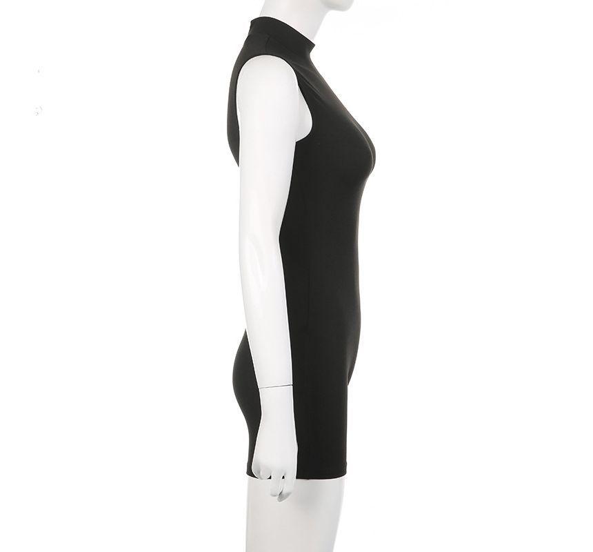 Sleeveless Turtleneck Plain Romper Product Image