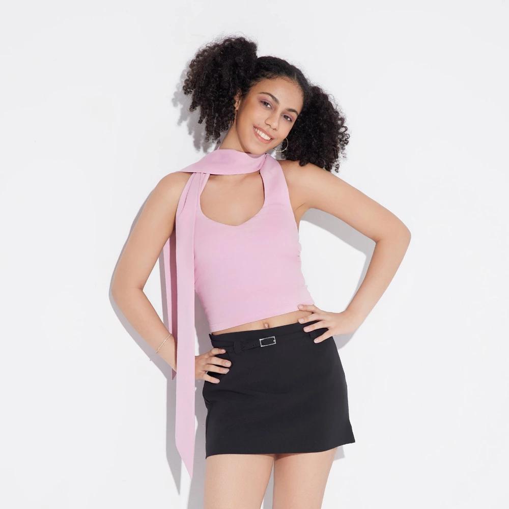 Women's Knit Scarf Halter Top - Wild Fable™ Pink XL Product Image