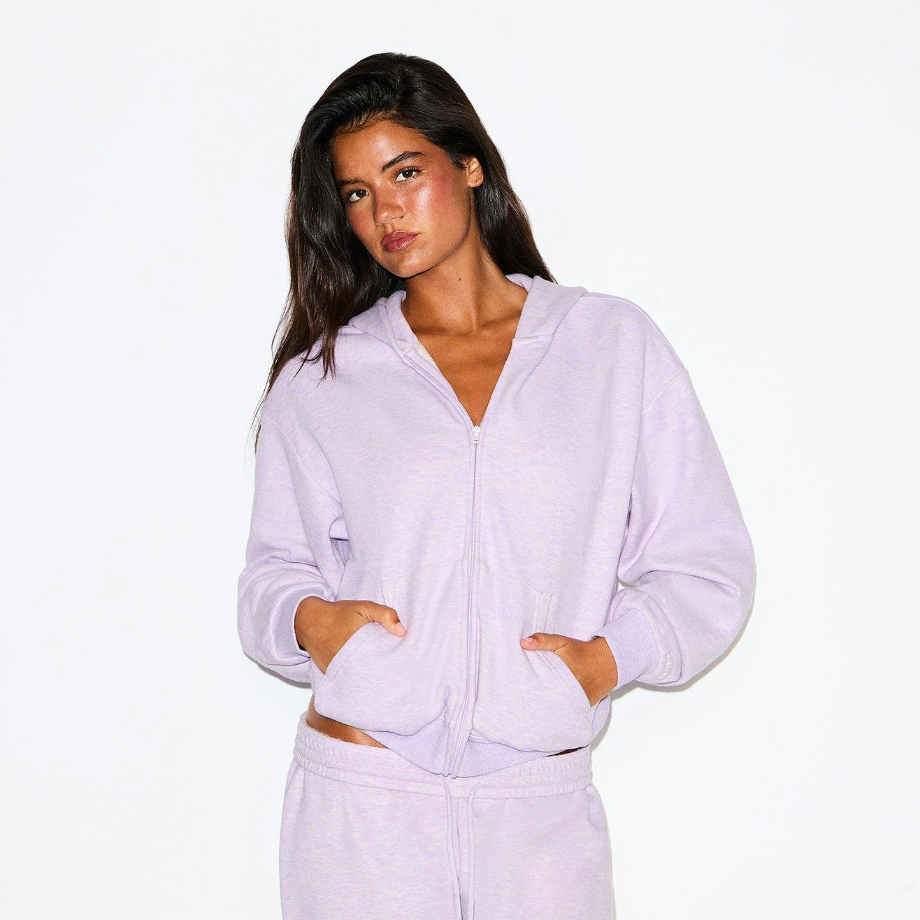 COTTON FLEECE LOW RISE SLIM PANT | PURPLE HEATHER Product Image