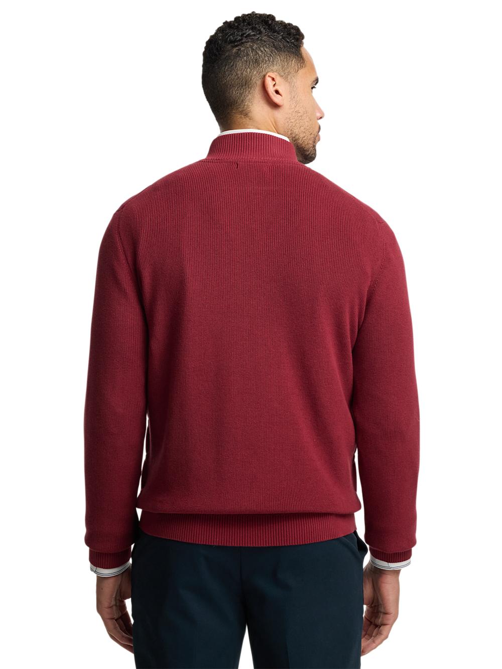 Cotton Full Zip Mock Neck Sweater - Burgundy Product Image