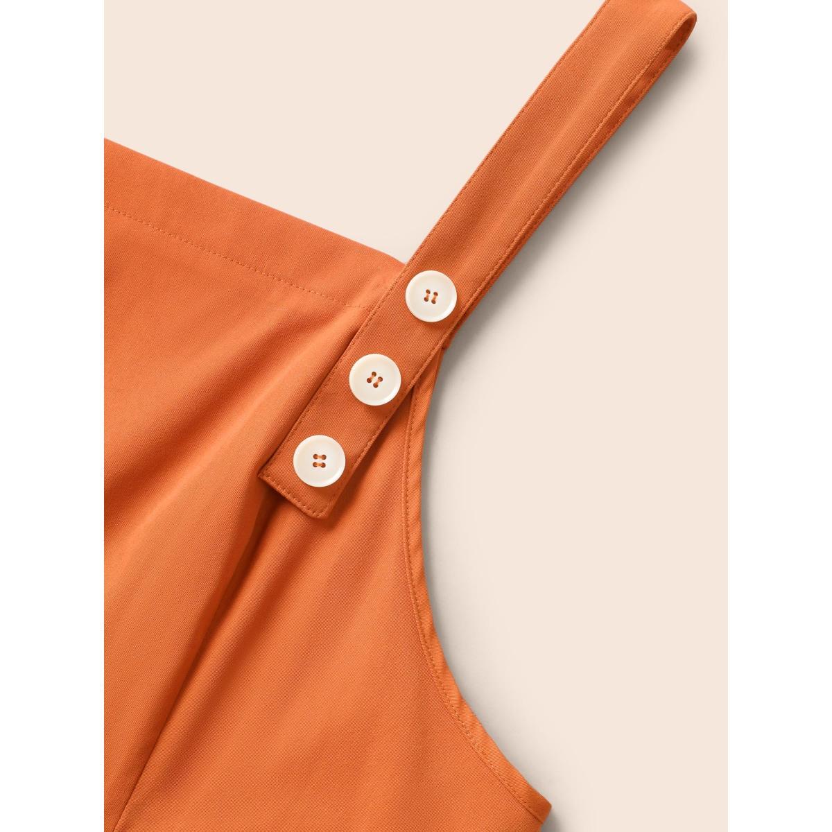 Plus Size Suspender Skirt Style Midi Dress OrangeRed Women Casual Button Non Sleeveless Curvy BloomChic 26/4X Product Image