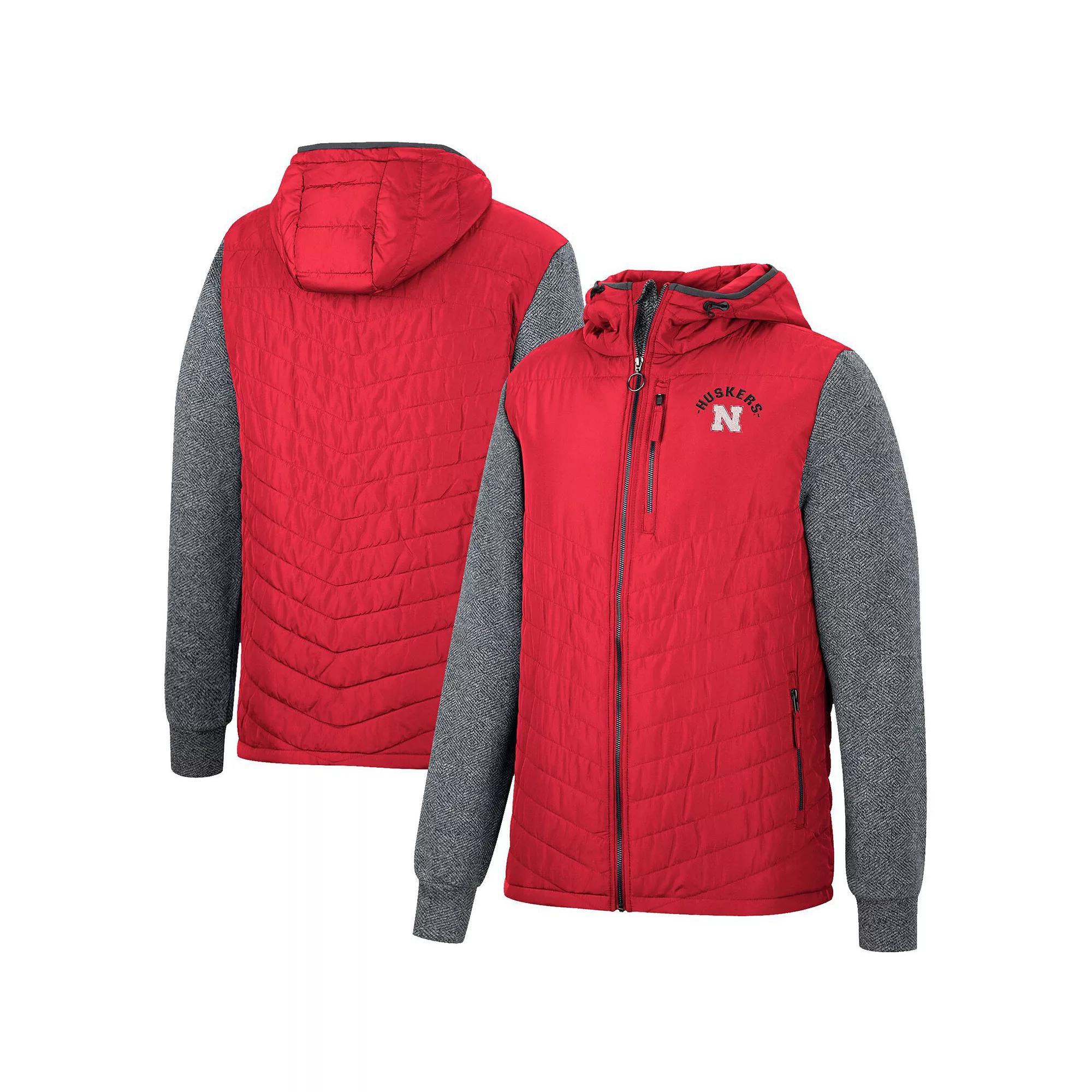 Men's Colosseum Scarlet/Charcoal Nebraska Huskers Course Herringbone Full-Zip Hoodie, Size: Medium, Red Product Image