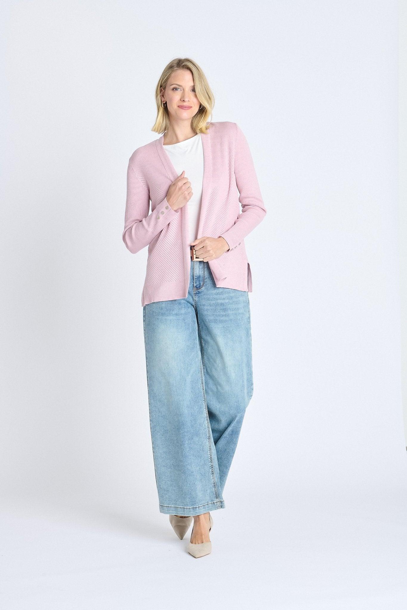 Rib Stitch Open Cardigan Sweater Pink Salt Product Image