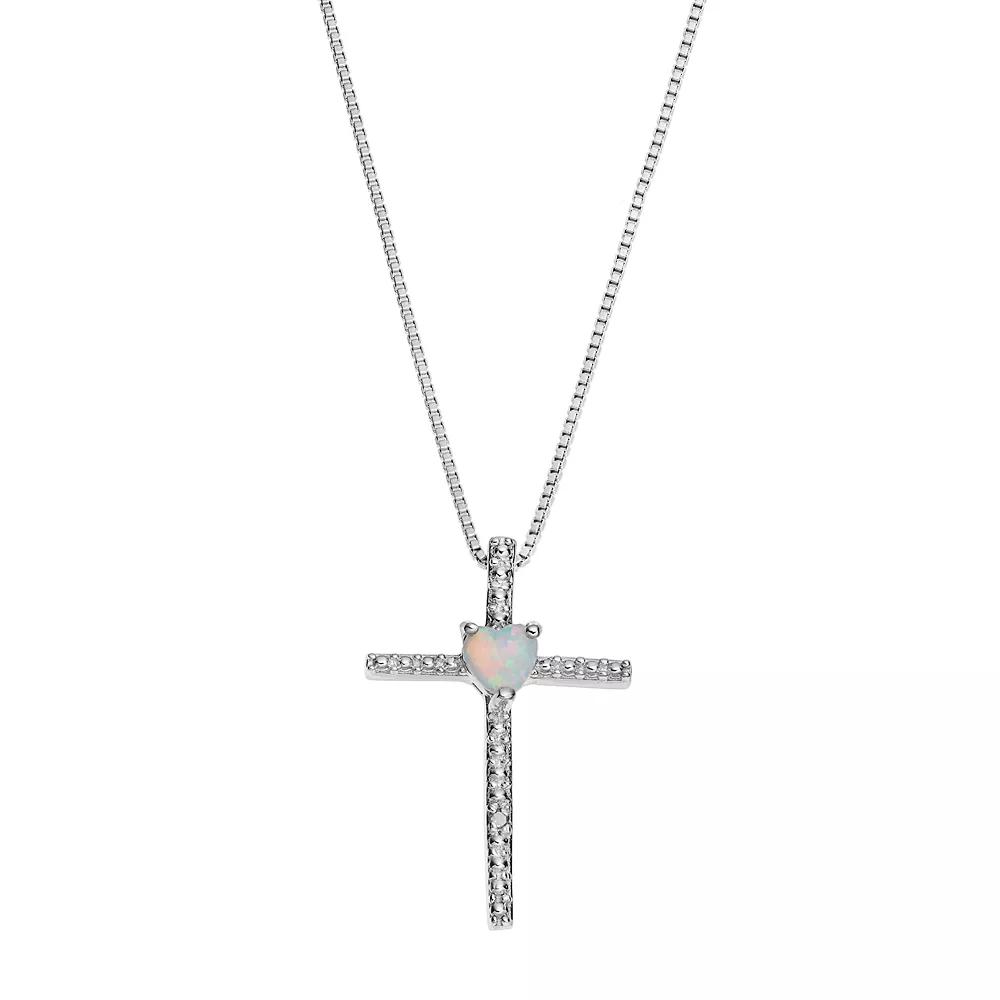 Gemminded Sterling Silver Lab-Created Pink Sapphire Cross Pendant Necklace, Women's,  Product Image