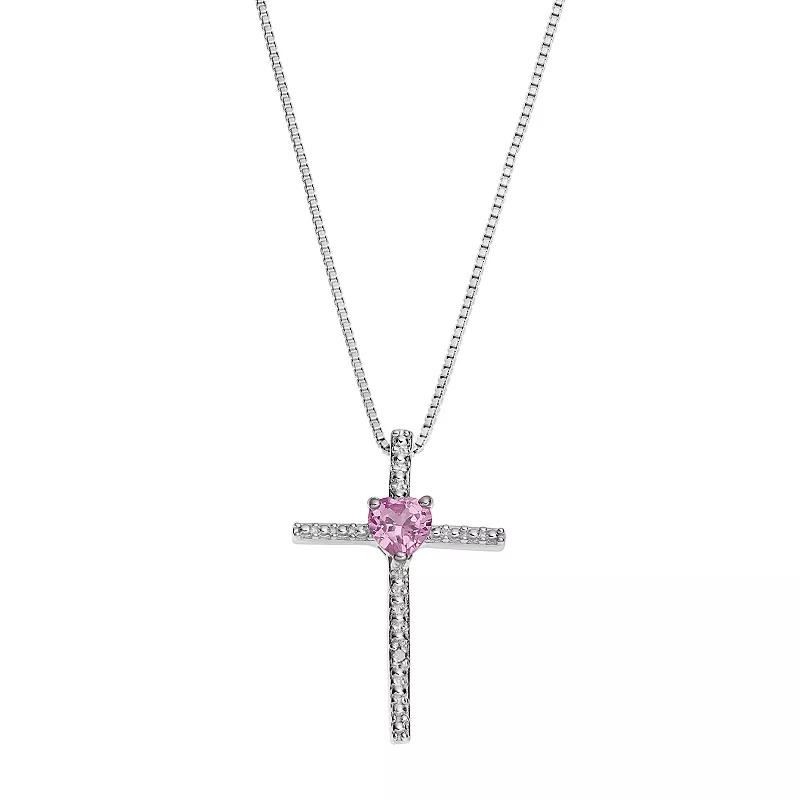 Gemminded Sterling Silver Lab-Created Pink Sapphire Cross Pendant Necklace, Women's,  Product Image