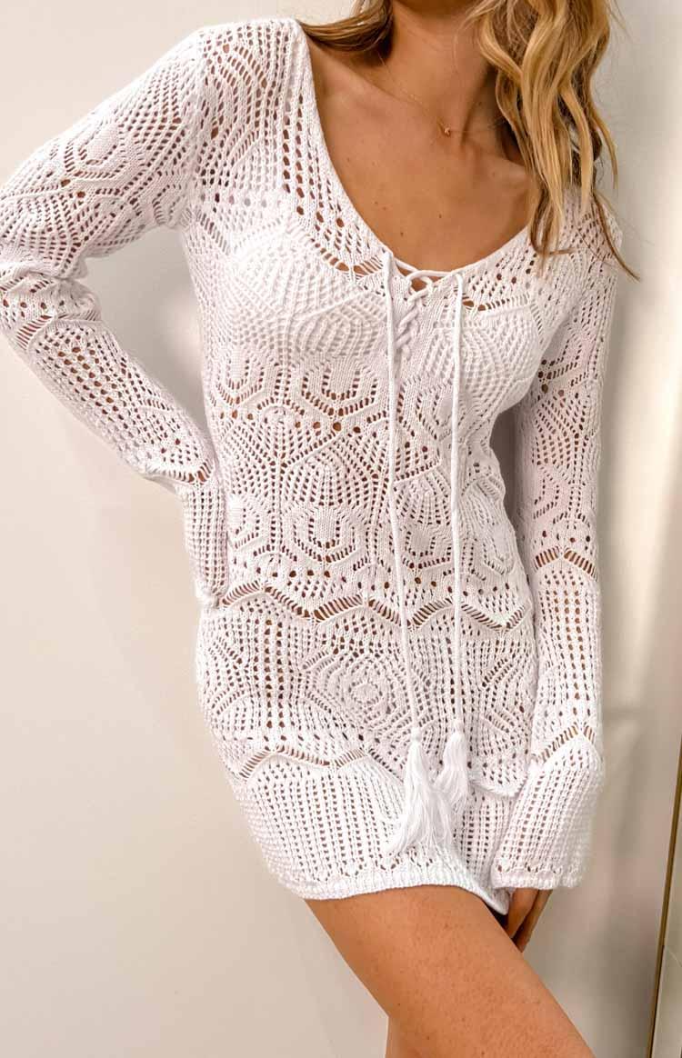 Pippa White Knit Mini Dress Product Image
