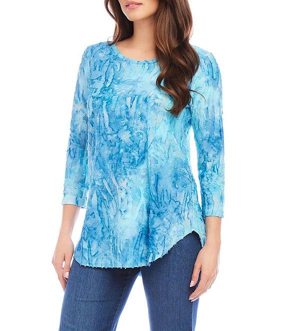 Karen Kane Tie Dye Burnout Crew Neck 3/4 Sleeve Tee Product Image