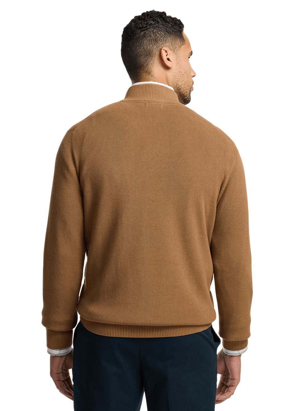 Cotton Full Zip Mock Neck Sweater - Camel Product Image