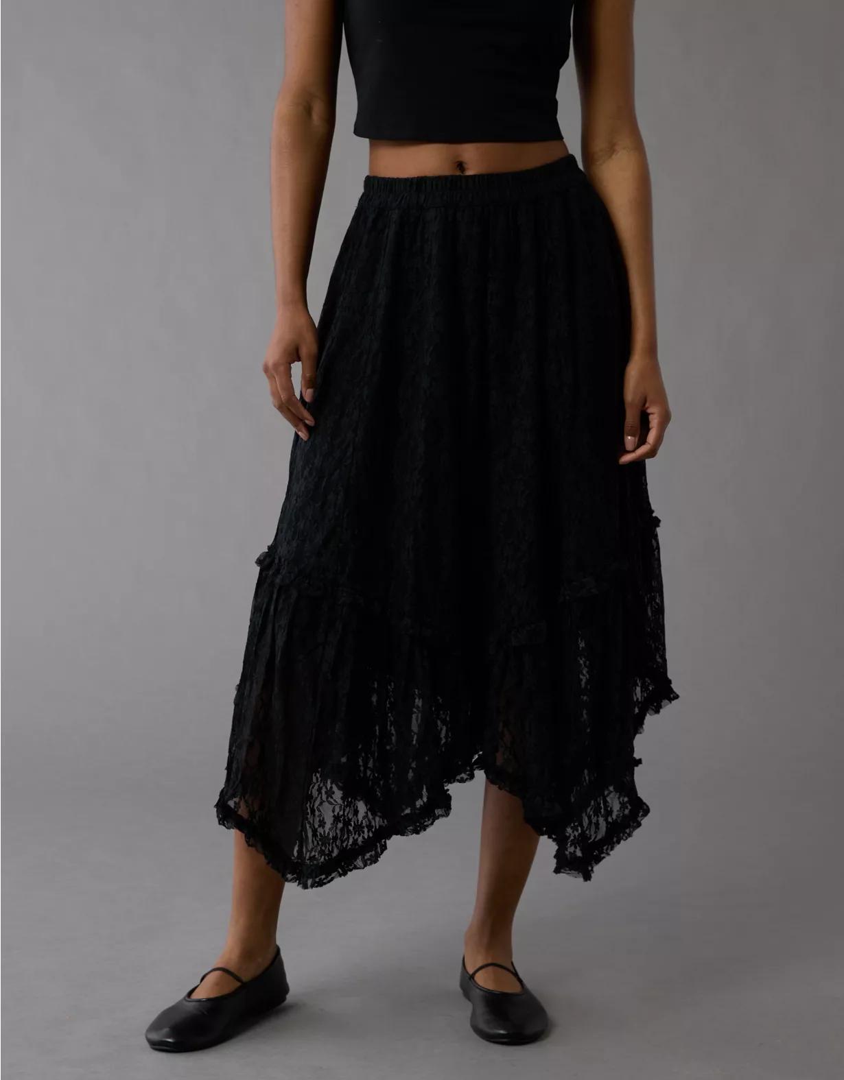 AE Lace Handkerchief Hem Maxi Skirt Product Image