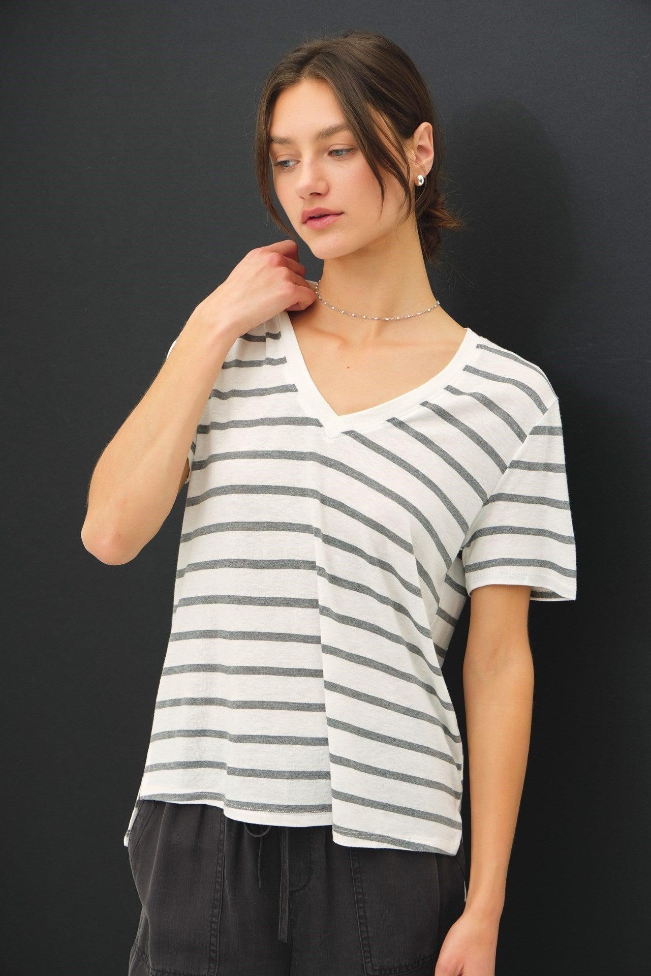 UB ESSENTIALS: EASY STRIPES COTTON-LINEN TEE Product Image