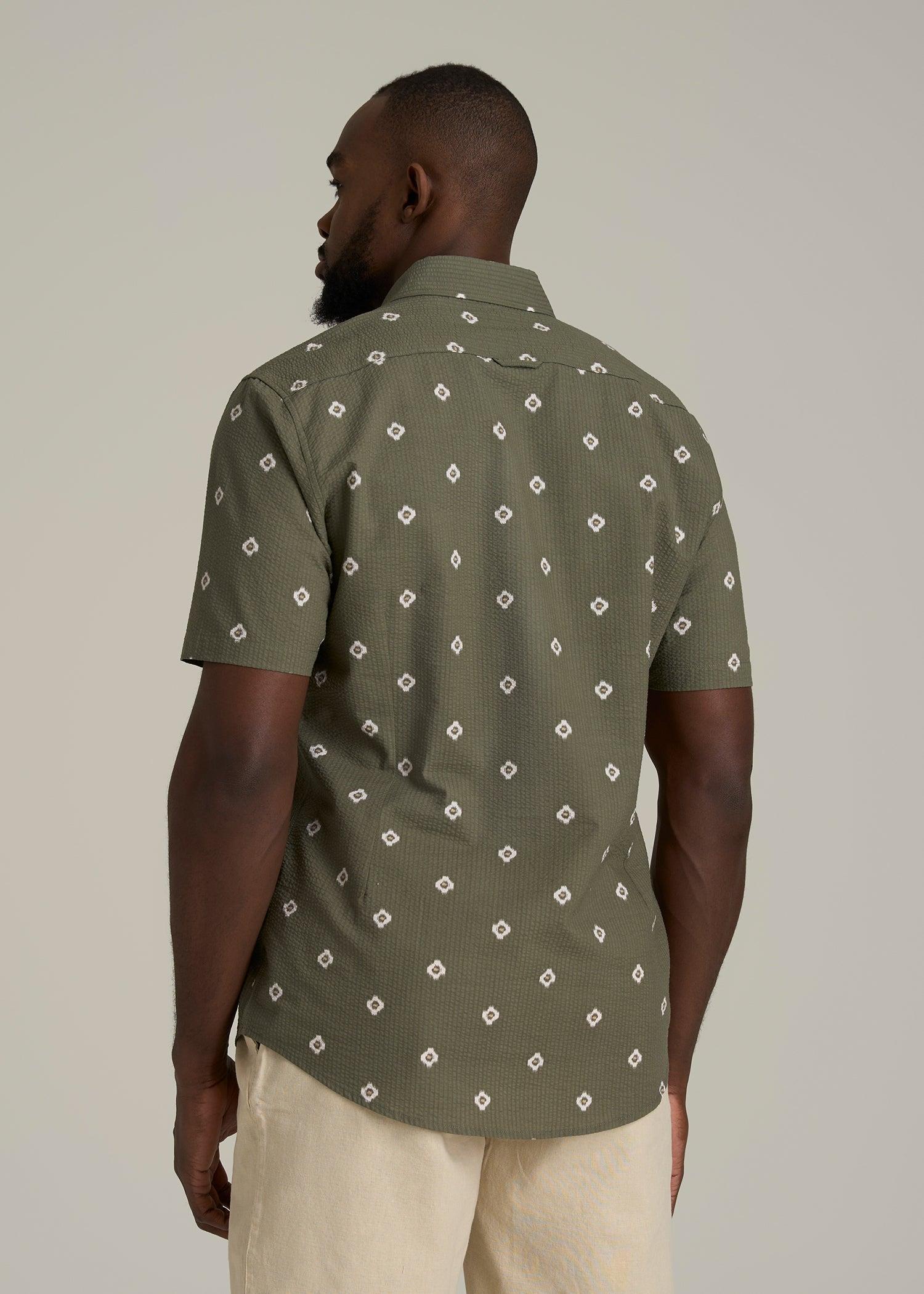 Seersucker Short Sleeve Shirt for Tall Men in Olive and Beige Floral Male Product Image