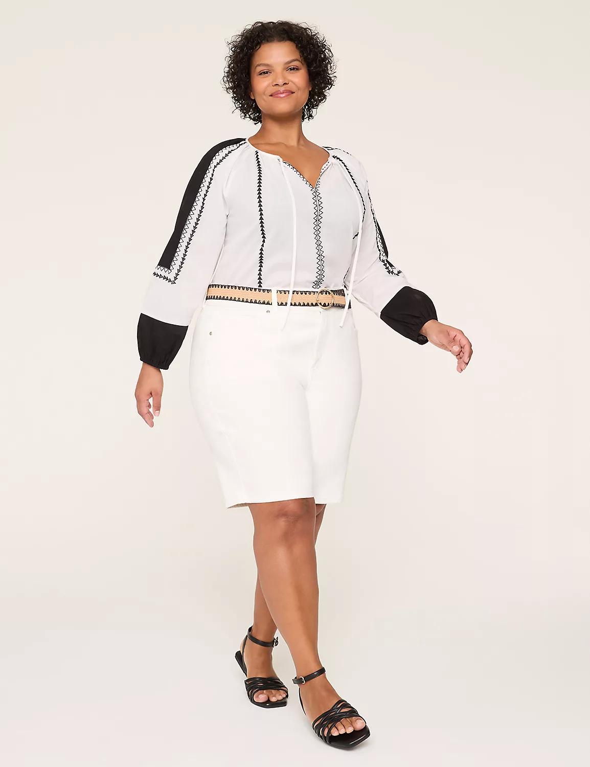 3/4-Sleeve Split-Neck Popover Blouse Product Image