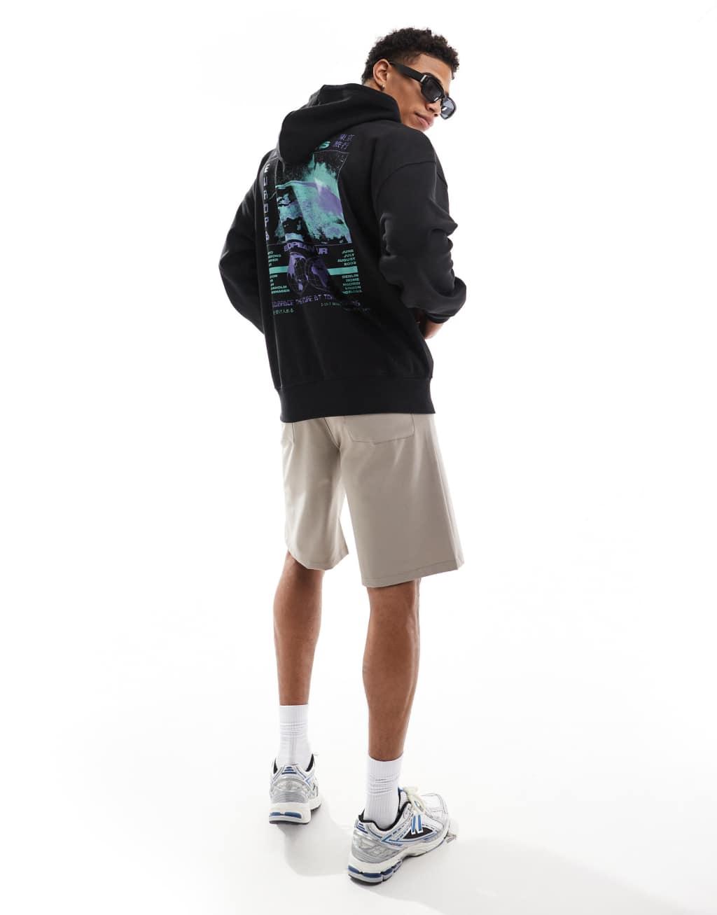 ONLY & SONS oversized hoodie with horizons back print in black Product Image