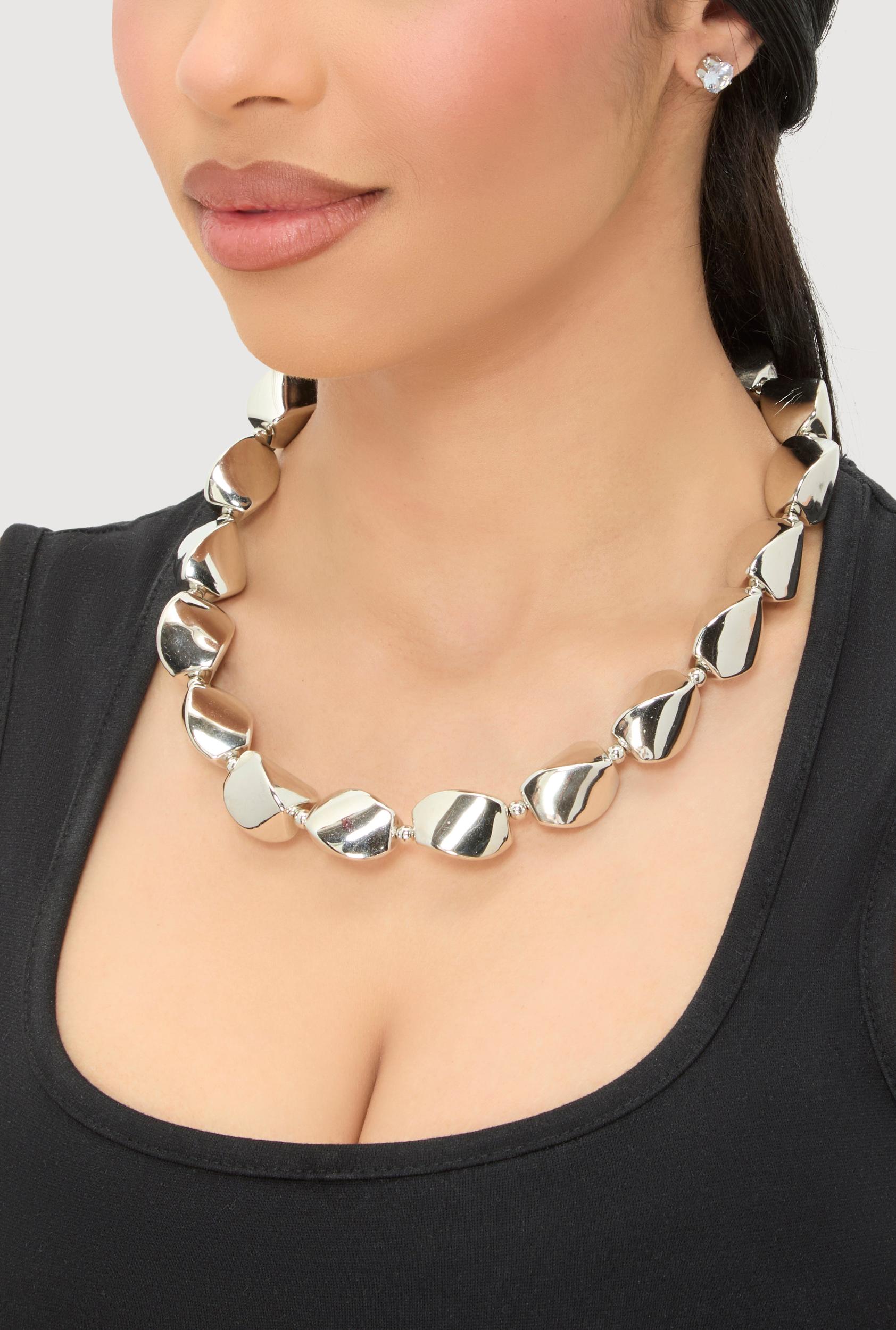 Sculpted Beaded Statement Necklace and Cubic Zirconia Earrings Male Product Image