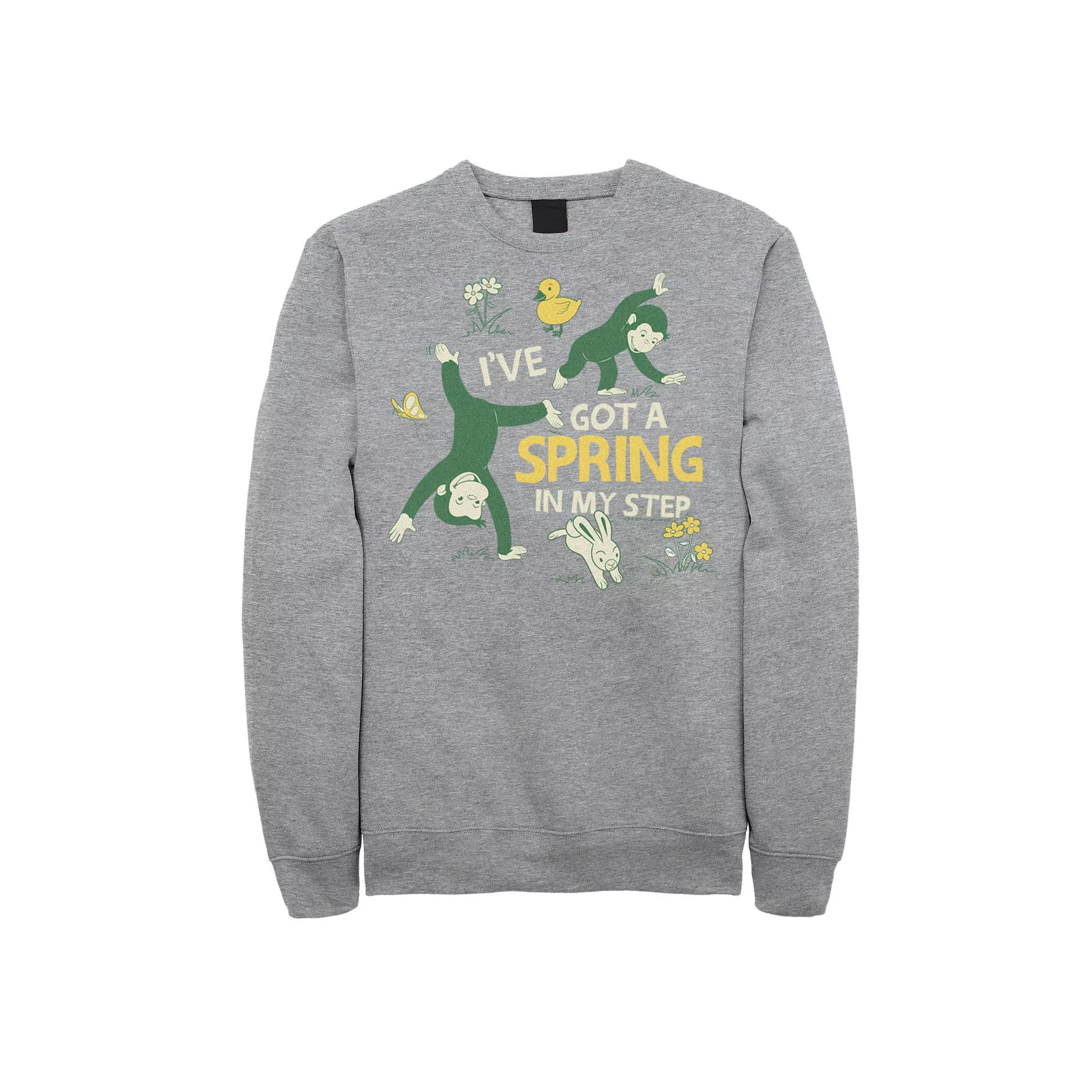 Big & Tall Curious George "Spring In My Step" Happy Cartwheeling Sweatshirt, Men's, Size: 5XL, Athletic Grey Product Image