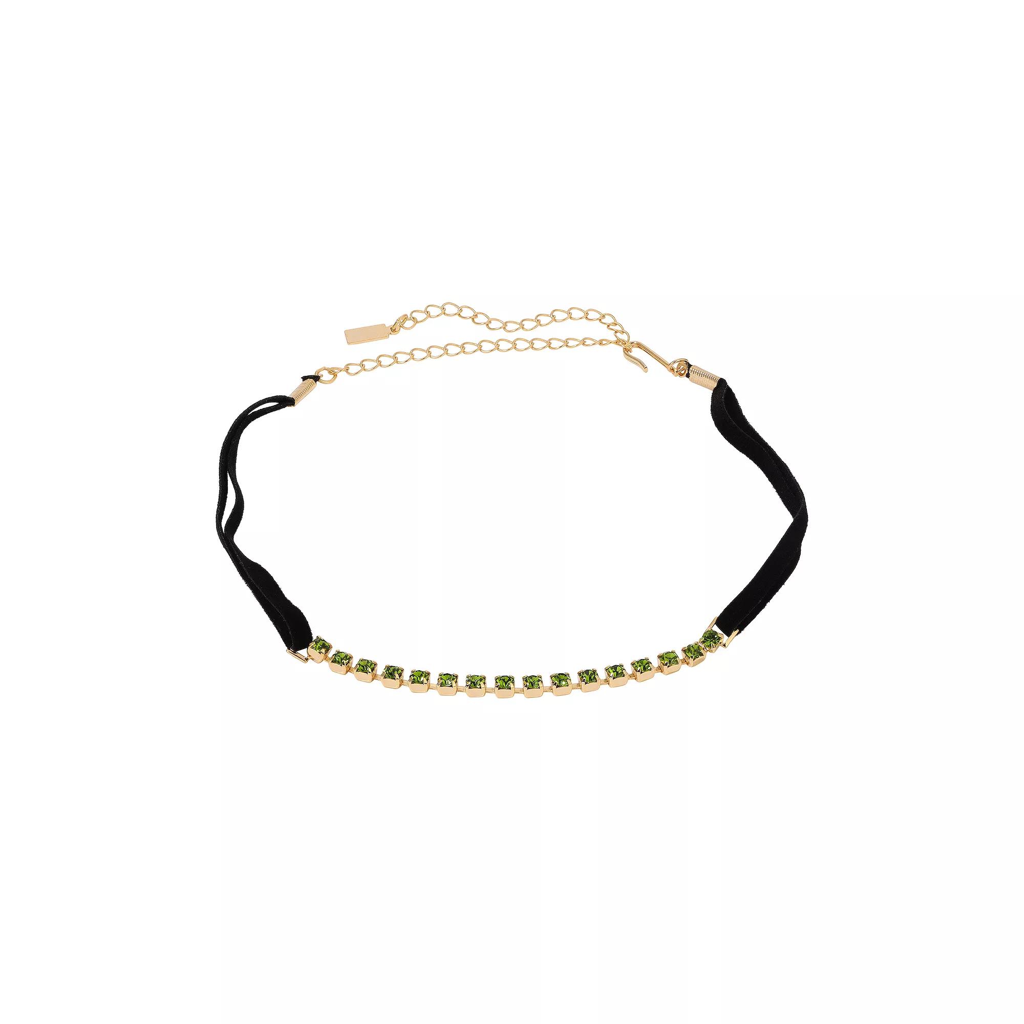 1928 Gold Tone Crystal & Faux Suede Choker Necklace, Womens, Green Product Image