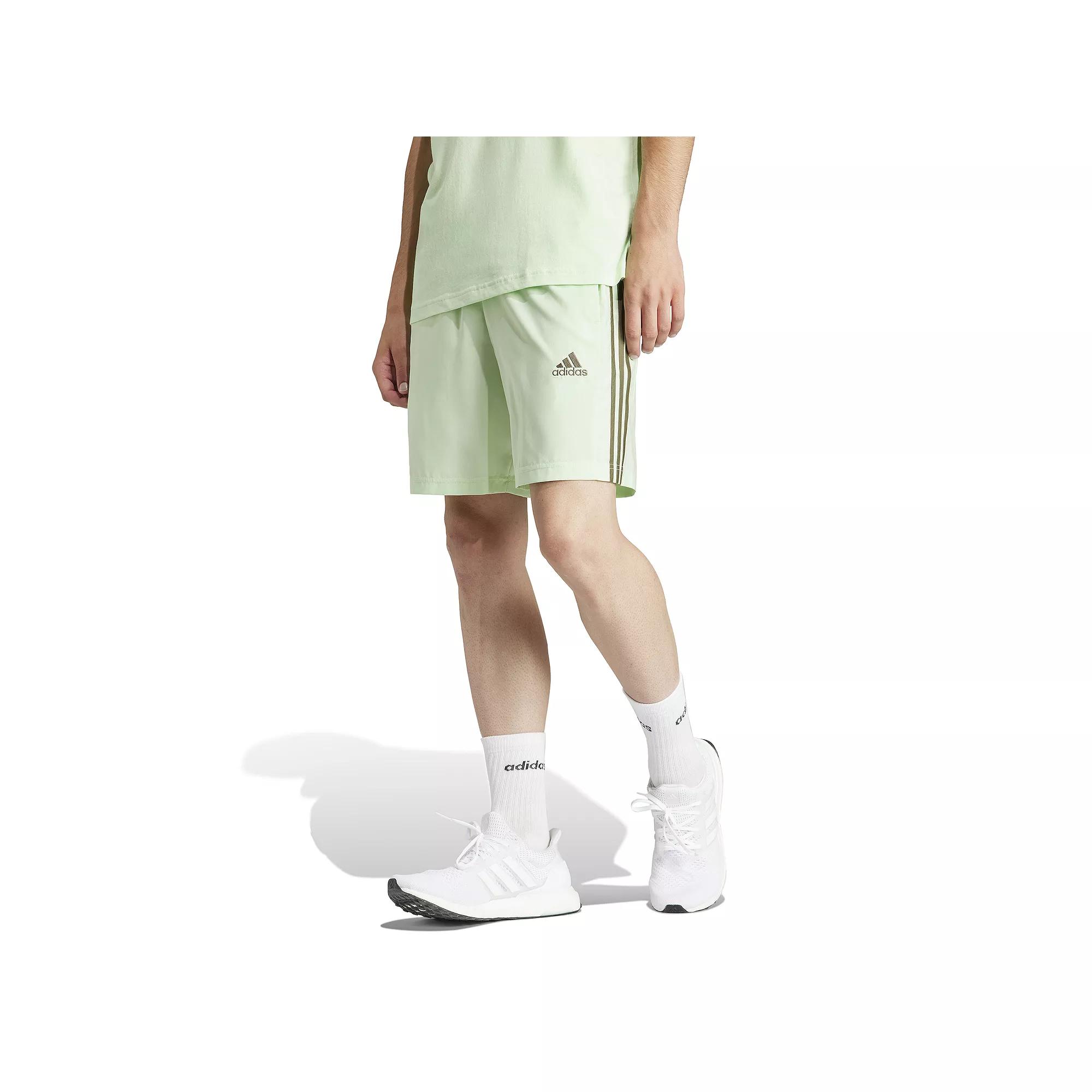 Men's adidas AEROREADY Essentials 9" Chelsea 3-Stripe Shorts, Size: Small, Semi Green Spark Product Image
