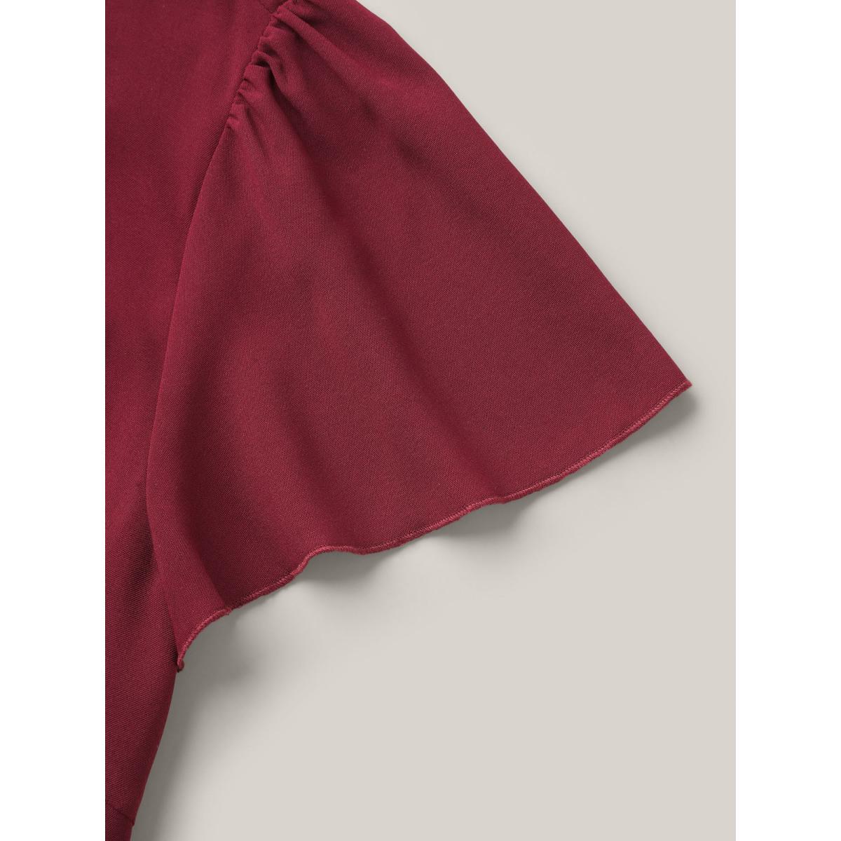 Plus Size Scarlet Plain Neck Cut-Out Pintuck Shirt Women At the Office Short sleeve Round Neck Work Blouses BloomChic 28/5X Product Image