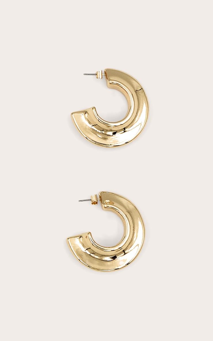 Gold Ridged Chunky Hoop Earrings Product Image