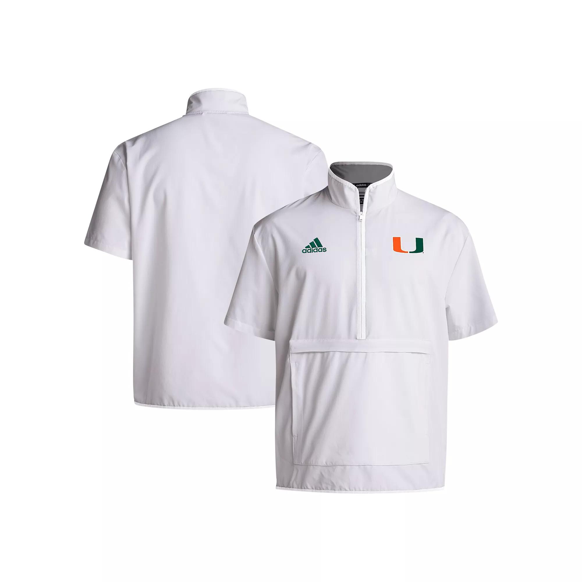 Men's adidas White Miami Hurricanes 2024 Coaches Sideline Half-Zip Short Sleeve Jacket, Size: Medium Product Image