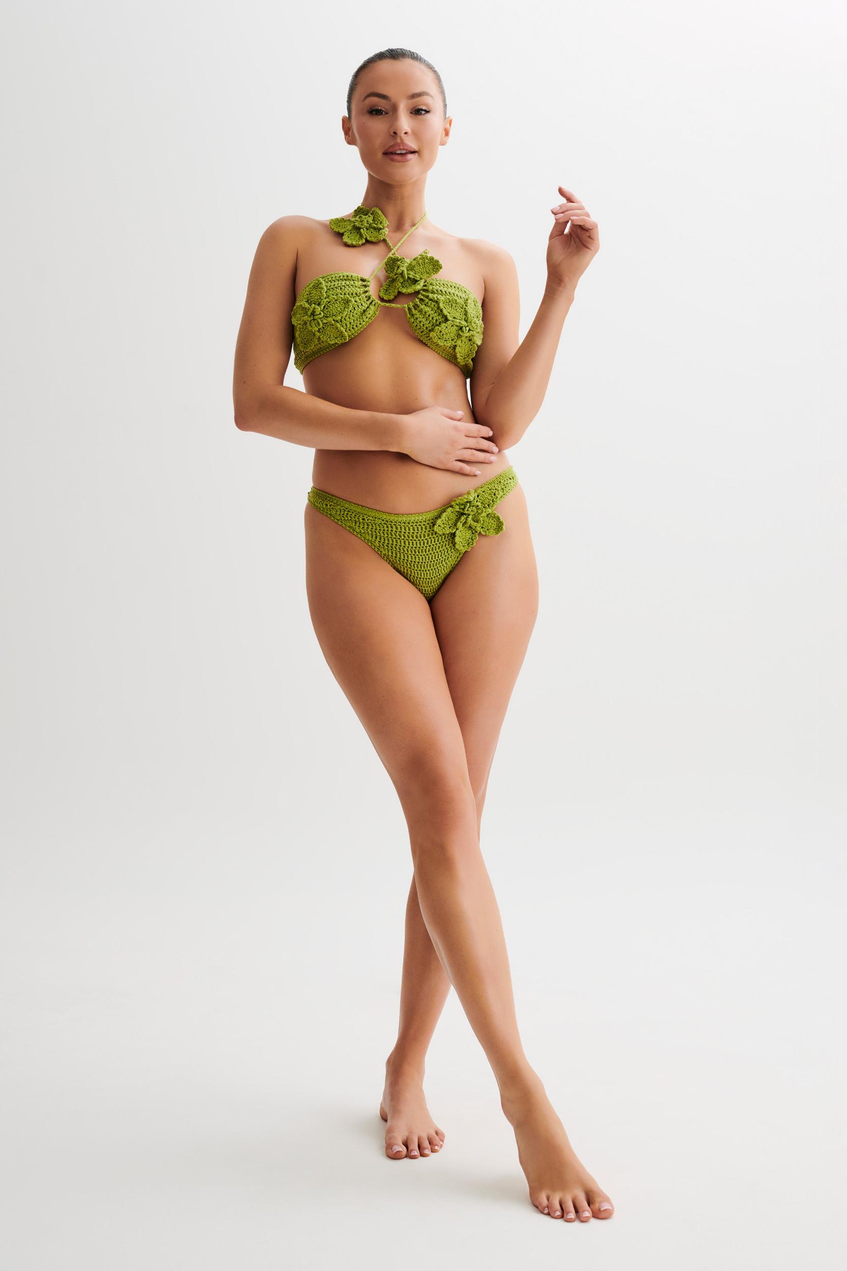 Skye Floral Crochet Tie Up Bikini Bottom - Apple Product Image