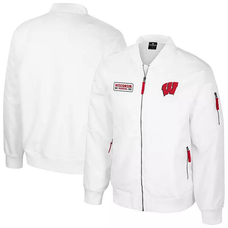 Men's Colosseum  White Wisconsin Badgers White Rabbit Full-Zip Bomber Jacket, Size: Medium Product Image