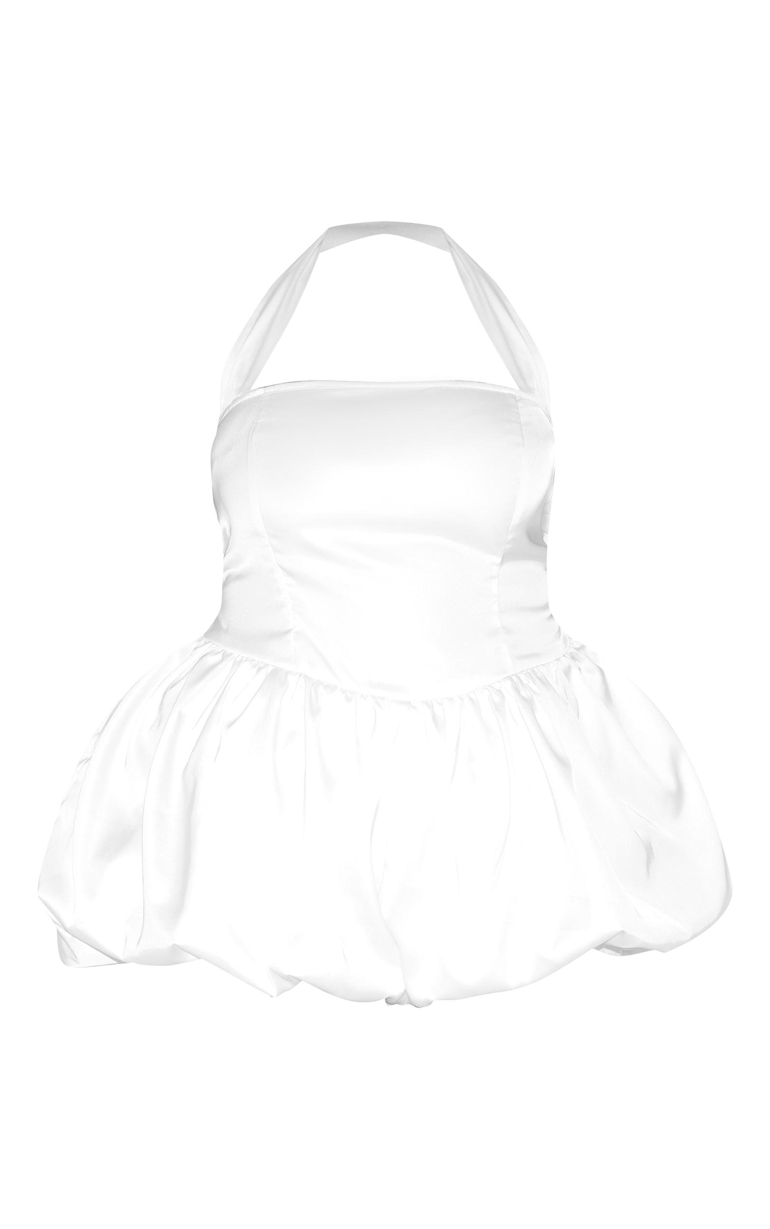 Plus White Satin Halter Neck Puffball Romper Product Image