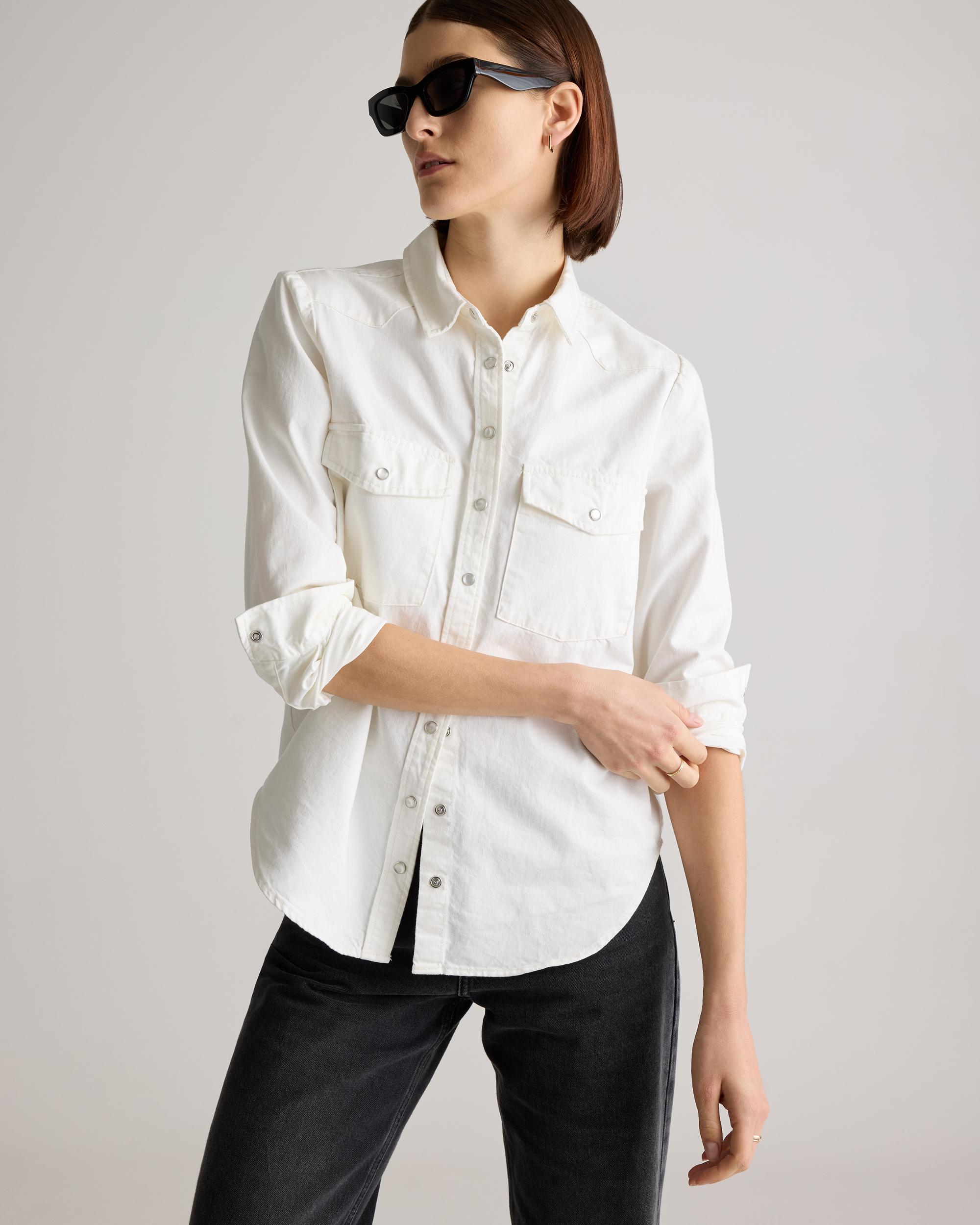 Quince | Women's Distressed Denim Western Shirt Cotton Product Image