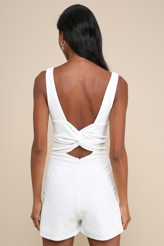 Admiring Cutie White Square Neck Cutout Twist-Back Skort Romper Product Image