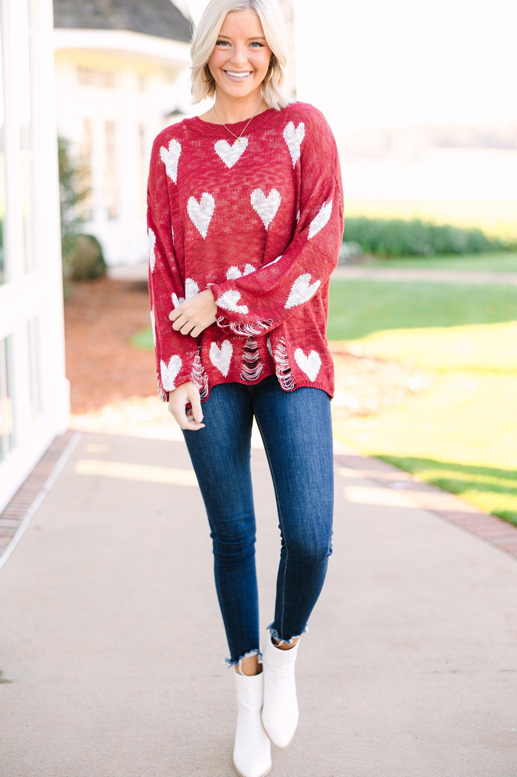 Feeling Like A Queen Red Heart Print Sweater Female Product Image