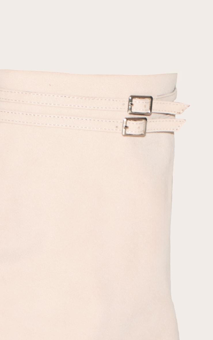 Cream Faux Suede Round Toe Fold Over Buckle Strap Ankle Boots Product Image