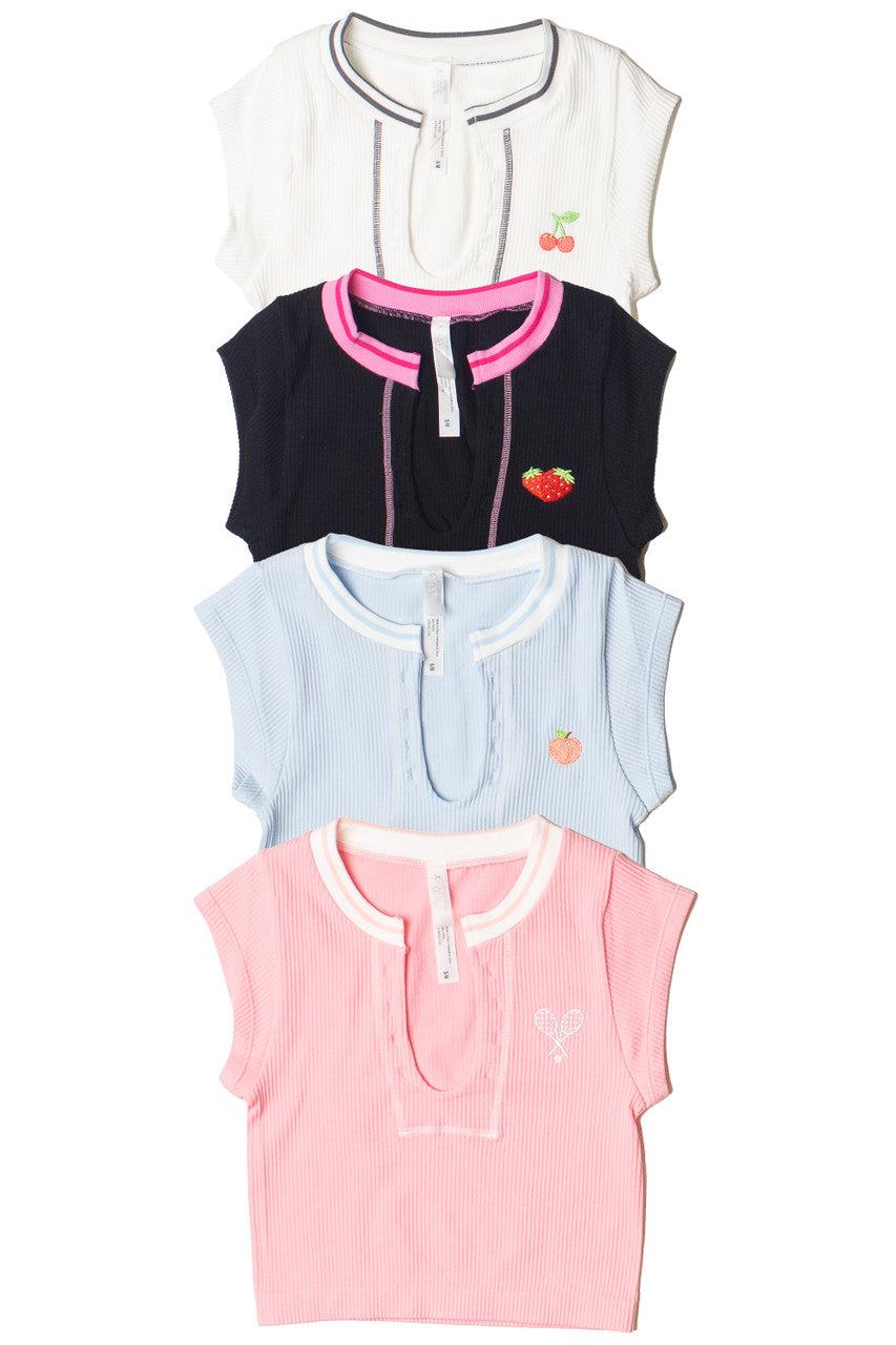 Embroidered Patch Sporty Notch Neck Seamless Tee Product Image