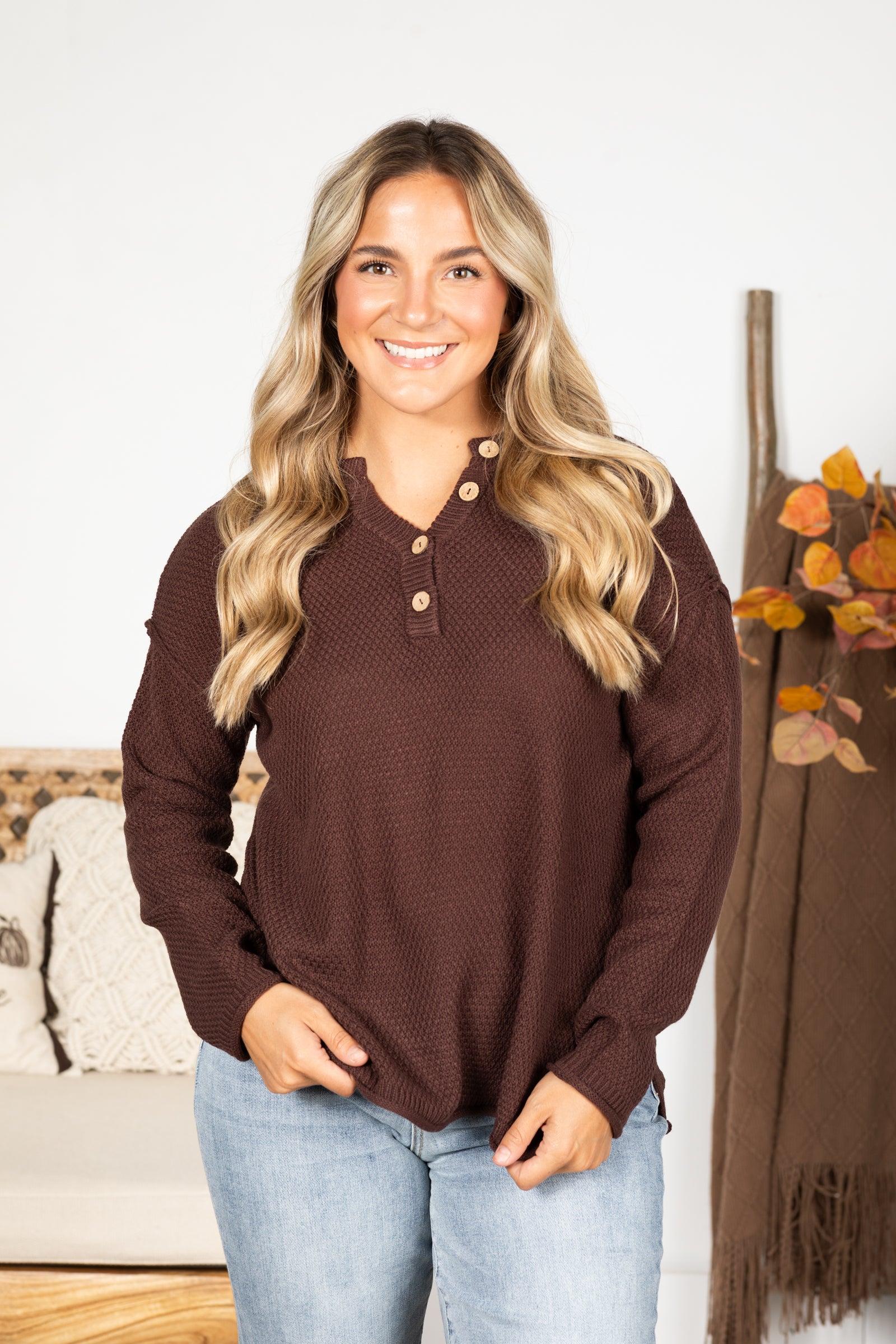 Button Henley Neckline Basic Sweater Product Image