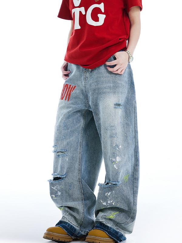 Vintage Washed Embroidery Boyfriend Jeans Product Image