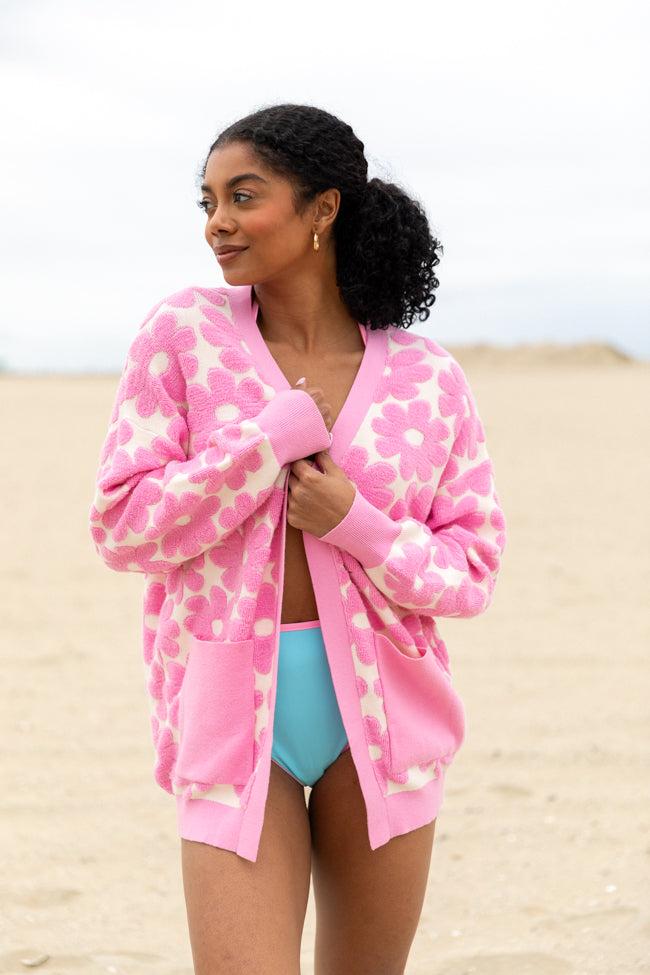 Better Believe It Pink Floral Print Terry Cloth Cardigan FINAL SALE Product Image