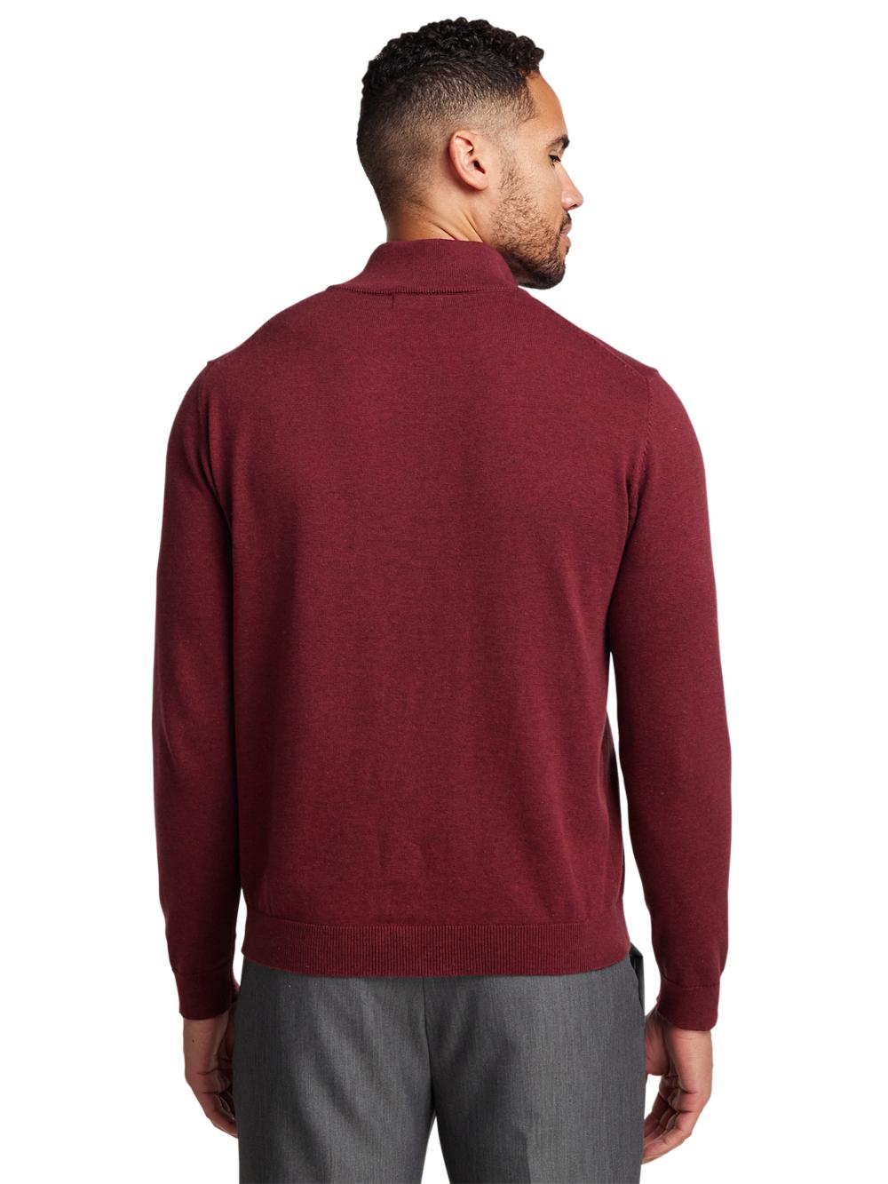 Supima Cotton Quarter Zip Mock Neck Sweater - Burgundy Product Image