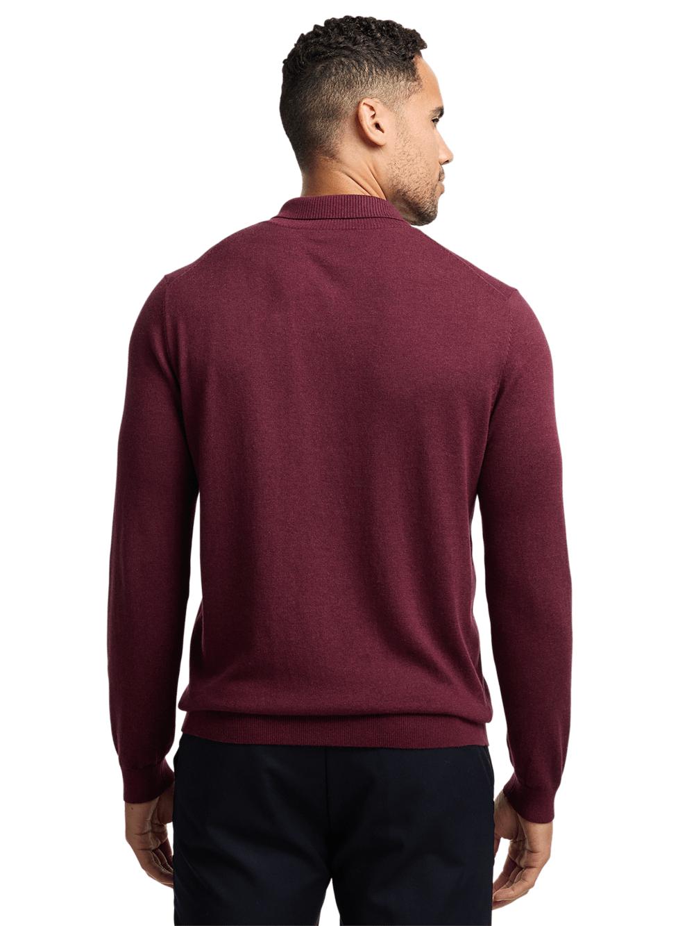Silk Cotton Cashmere Full Zip Polo - Wine Product Image
