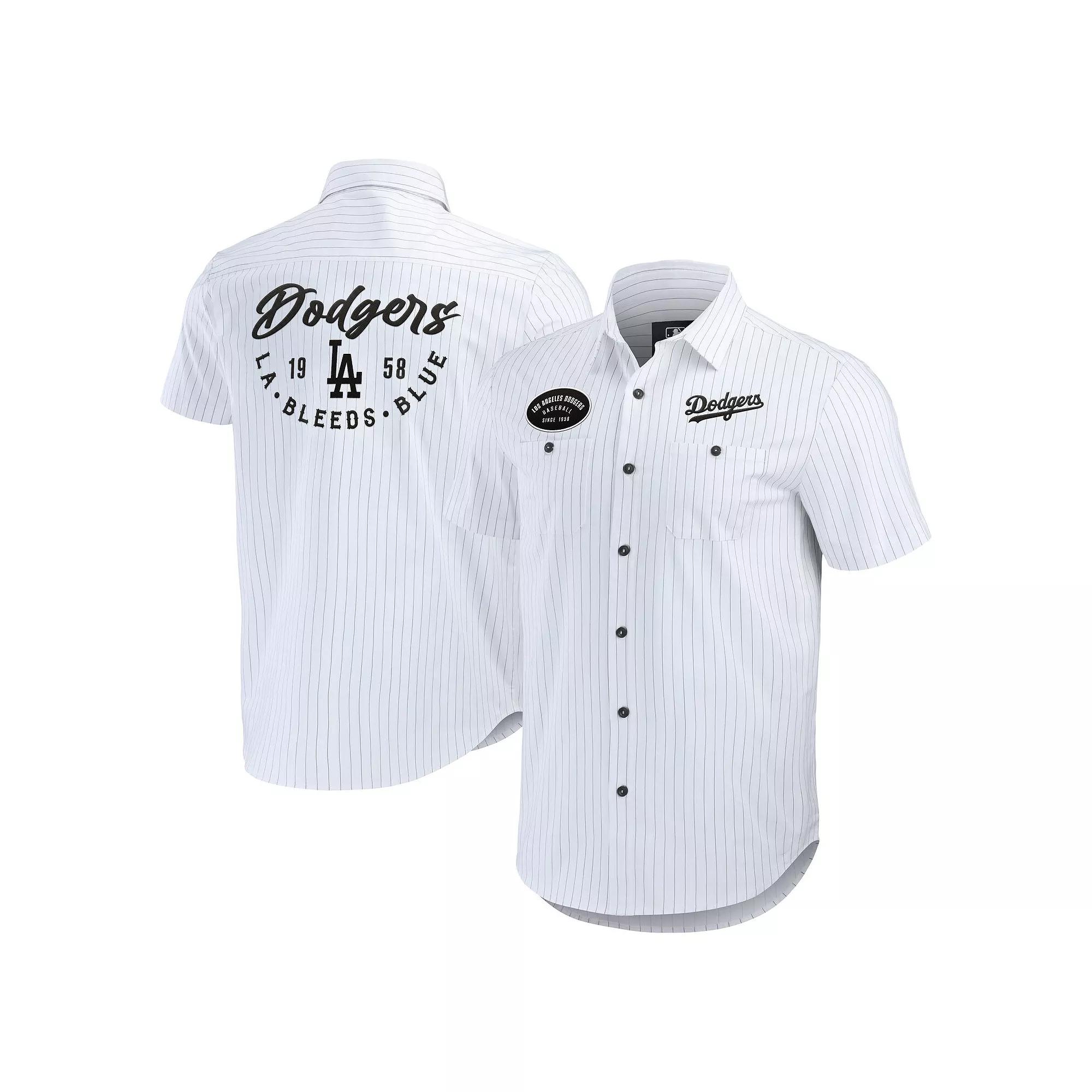 Men's Darius Rucker Collection by Fanatics White Los Angeles Dodgers Pin Stripe Short Sleeve Button-Up Shirt,  Product Image